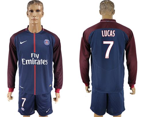 Paris Saint-Germain #7 Lucas Home Long Sleeves Soccer Club Jersey